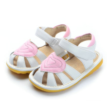 White Baby Squeaky Sandals with Big Pink Heart